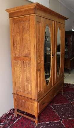 Discounted!! Vintage Oak two-door, two division wardrobe with "full-length" bevelled glass mirrors!!