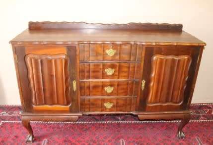 A fantastic vintage Imbuia ball & claw buffet/ side server w/ beautiful styled doors & four drawers