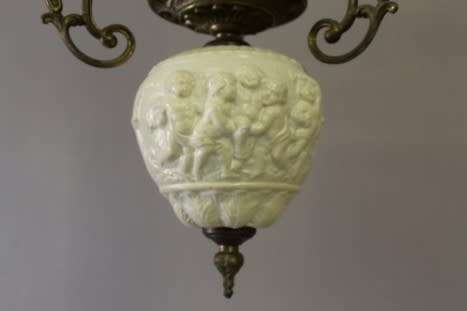 A gorgeous, elegant brass and ceramic ceiling light/ chandelier.  Lifespace Sale