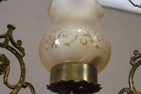 A gorgeous, elegant brass and ceramic ceiling light/ chandelier.  Lifespace Sale