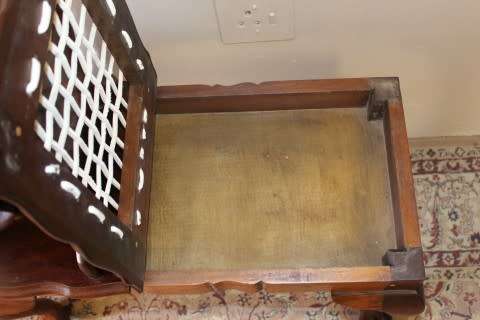 Imbuia ball and claw telephone table with riempies and storage under the seat-Lifespace Sale