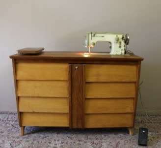 Stunning vintage Bernina "Favorit" 1959 treadle sewing machine in its original cabinet.