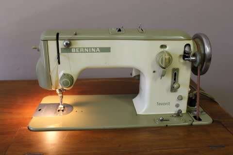 Stunning vintage Bernina "Favorit" 1959 treadle sewing machine in its original cabinet.