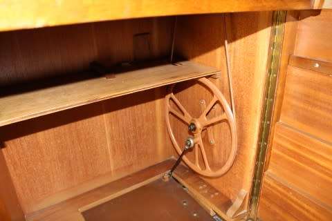 Stunning vintage Bernina "Favorit" 1959 treadle sewing machine in its original cabinet.