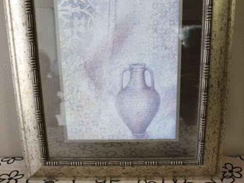 A beautifully composed print of a palm tree framed between glass in a mod wood frame Lifespace Sale