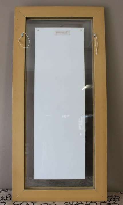 A beautifully composed print of a palm tree framed between glass in a mod wood frame Lifespace Sale