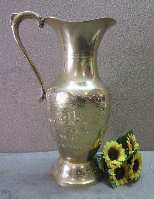 Vintage solid brass pitcher/ jug with ornate hand chased detailing-Lifespace Sale