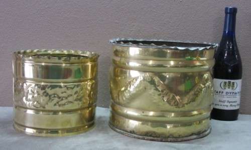 A lovely pair of solid brass pot plant holders with punched detailing.  Lifespace Sale
