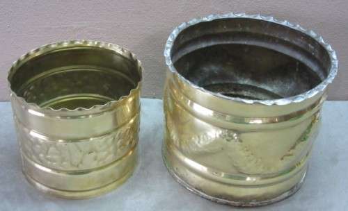 A lovely pair of solid brass pot plant holders with punched detailing.  Lifespace Sale