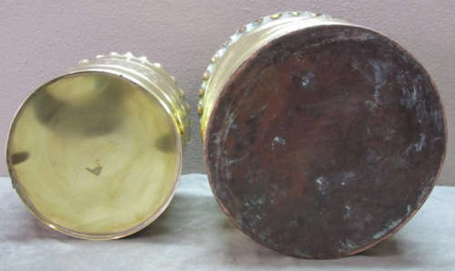 A lovely pair of solid brass pot plant holders with punched detailing.  Lifespace Sale