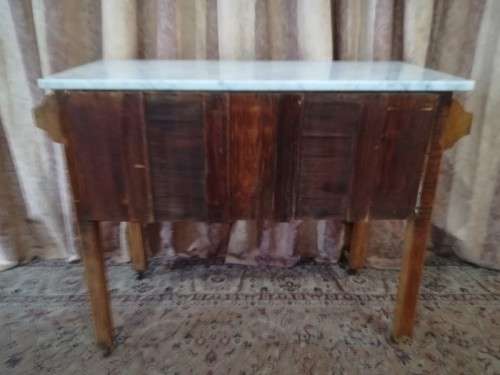 A wonderful vintage solid Oak single door wash stand with a white marble top on castors - stunning!!