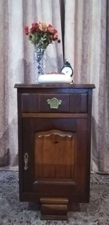 Vintage Imbuia single-door pedestal cabinet with a top drawer and brass handles-Lifespace Sale
