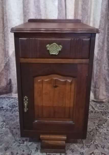 Vintage Imbuia single-door pedestal cabinet with a top drawer and brass handles-Lifespace Sale