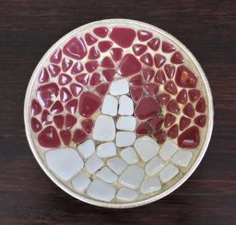 A stunning rose-gold coloured metal & mosaic decorated trinket bowl. Lifespace Sale