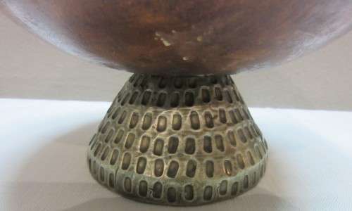 A stunning wooden fruit bowl with brass and metal fruit.....WOW!!!!!