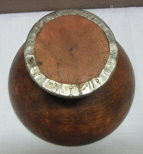 A stunning wooden fruit bowl with brass and metal fruit.....WOW!!!!!