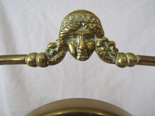 A stunning vintage brass dinner gong on a stand with a mallet, lovely on display or for use!