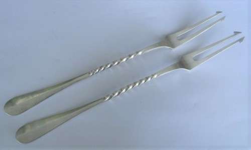 A set of amazing vintage French made Christofle silver pickle forks in good condition.