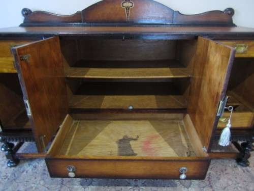 A large Victorian buffet/ side server cabinet w/ drawers, shelves, wine holder-Lifespace Sale