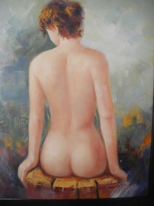 A stunning original " B Danny" semi nude oil on board painting in a wood frame - Investment art!!