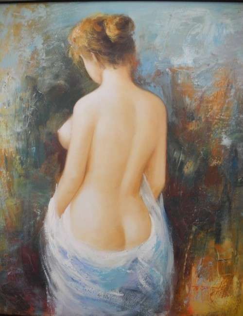 An amazing original " B Danny" semi nude oil on board painting in a wood frame - Investment art!!