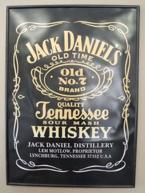 A large Jack Daniels framed poster. Perfect in a pub, lapa, informal living area!! Lifespace Sale