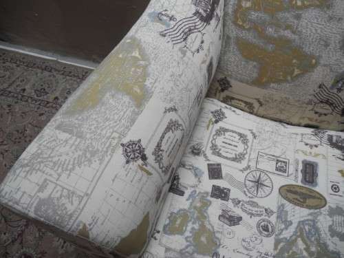 Two stylish & modern arm chairs w/ thick durable fabric w/ a nautical theme.Stunning in all rooms.