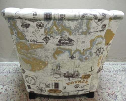 Two stylish & modern arm chairs w/ thick durable fabric w/ a nautical theme.Stunning in all rooms.