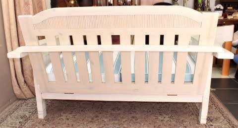 Wooden outdoor patio set painted white, with white & blue cushions-Lifespace Sale