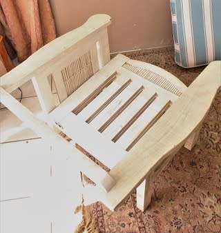 Wooden outdoor patio set painted white, with white & blue cushions-Lifespace Sale