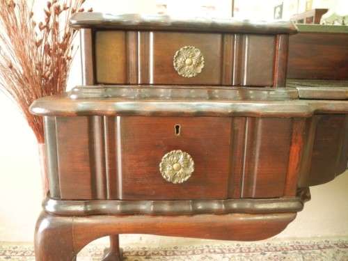 A gorgeous vintage solid Imbuia ball & claw dressing table w 4 drawers, large mirror & brass handles