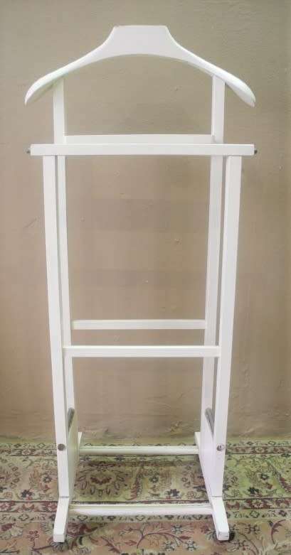 An awesome painted white wooden clothing stand "dumb valet" in good condition.