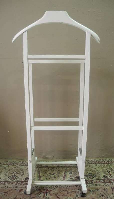 An awesome painted white wooden clothing stand "dumb valet" in good condition.