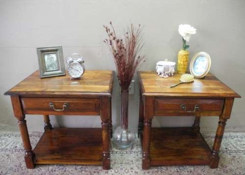 An awesome pair of Indonesian Teak pedestals with a drawer and shelf, stunning!