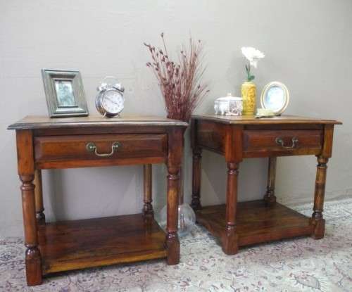 An awesome pair of Indonesian Teak pedestals with a drawer and shelf, stunning!