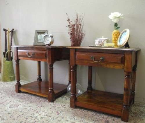 An awesome pair of Indonesian Teak pedestals with a drawer and shelf, stunning!
