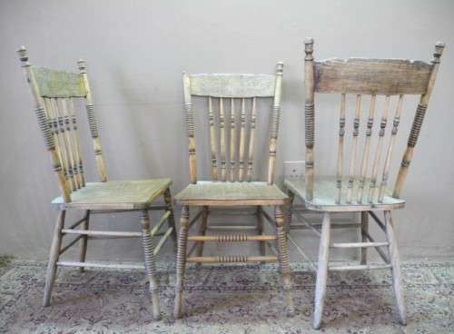 WOW!!! Three wonderful carved solid Oak spindle back chairs for restoration.