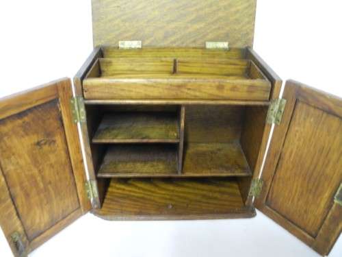 An awesome vintage mini wooden pipe smokers cabinet w/ shelves and place for 5 pipes. Lifespace Sale