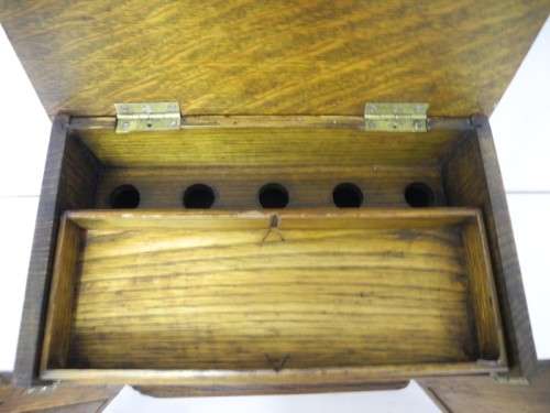 An awesome vintage mini wooden pipe smokers cabinet w/ shelves and place for 5 pipes. Lifespace Sale
