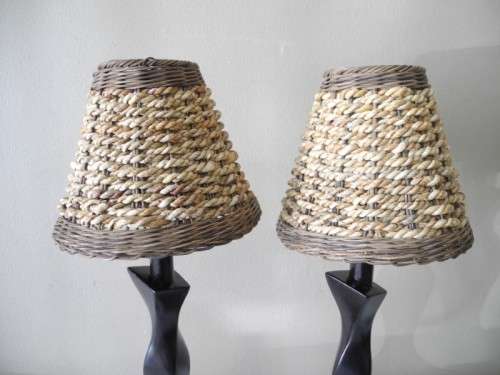 A lovely pair of wood table lamps with wicker shades -Lifespace Sale