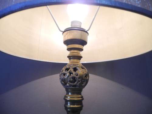 A stunning vintage Brass and marble base table lamp with a silver shade - very stylish.