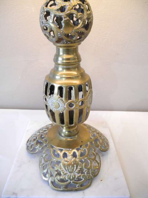 A stunning vintage Brass and marble base table lamp with a silver shade - very stylish.