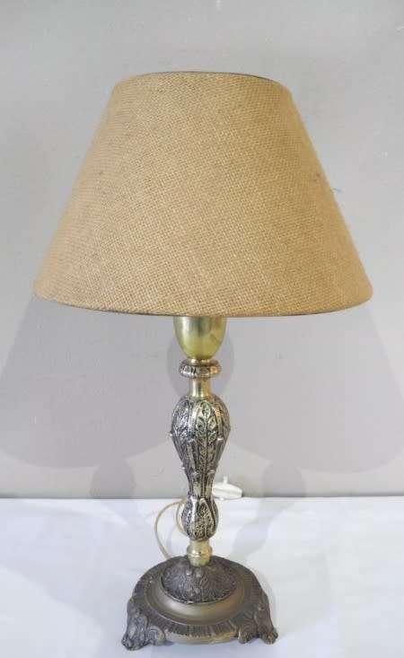 A stunning vintage Brass table lamp with a lovely vintage shade - very stylish.