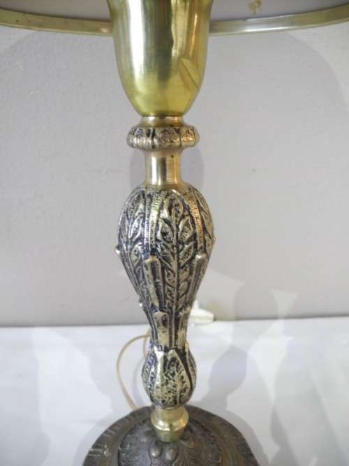 A stunning vintage Brass table lamp with a lovely vintage shade - very stylish.