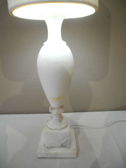 A beautiful solid marble table lamp with a lovely white lampshade-Lifespace Sale