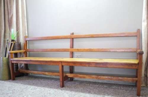 A fantastic well-made, sturdy vintage 5 seater Oregon wood bench - perfect  in a lapa/ patio!