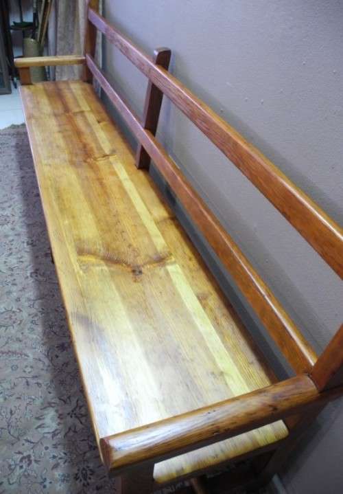 A fantastic well-made, sturdy vintage 5 seater Oregon wood bench - perfect  in a lapa/ patio!