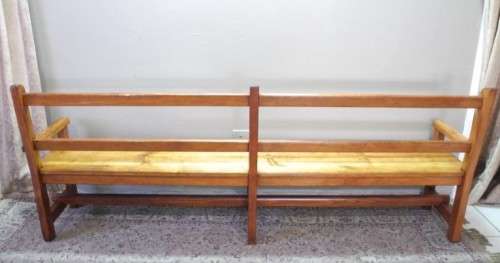 A fantastic well-made, sturdy vintage 5 seater Oregon wood bench - perfect  in a lapa/ patio!