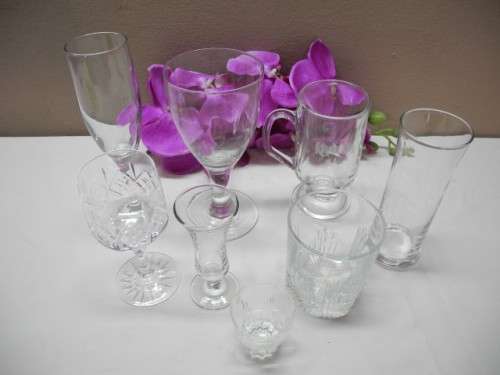 A collection of 8 mixed clear glasses, perfect on a table-Lifespace Sale
