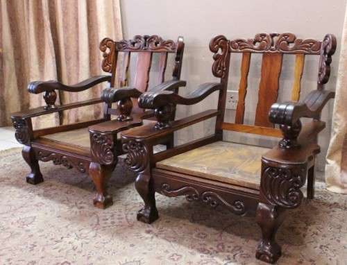 Two gorgeous vintage carved Imbuia ball & claw chairs - add your own cushions-Lifespace Sale